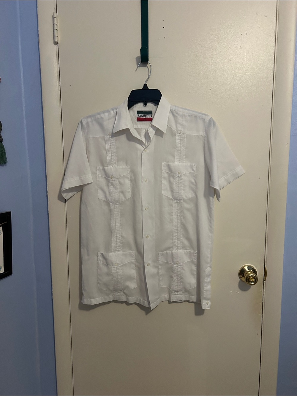 Bandetta by Sir Dali M White Guyabera Style Short Sleeve Shirt